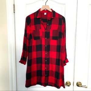 Old Navy red buffalo plaid button down tunic shirt dress